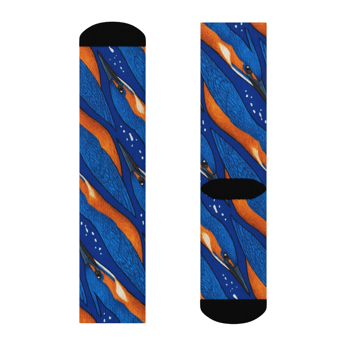 Kingfisher Dive Triangle Tessellation On Deep Blue unique graphic crew socks