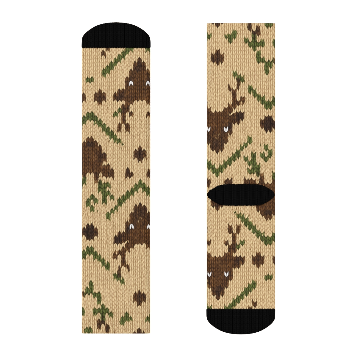 Knit Illusion Pattern With Deer Motifs comfortable cotton crew socks