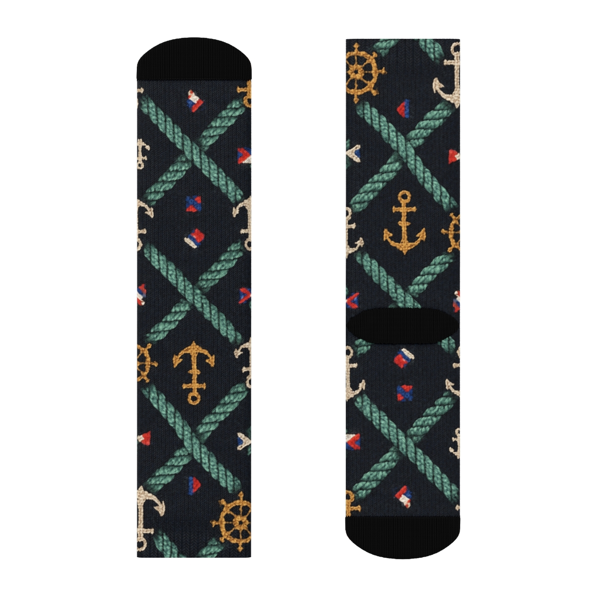 Knit Illusion Ship Captain Rope And Wave Lattice unique graphic crew socks