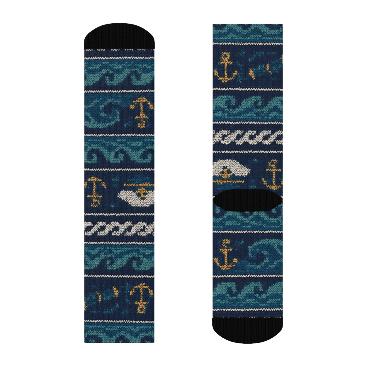 Knit Illusion Ship Captain Rope Wave Stripes comfortable cotton crew socks