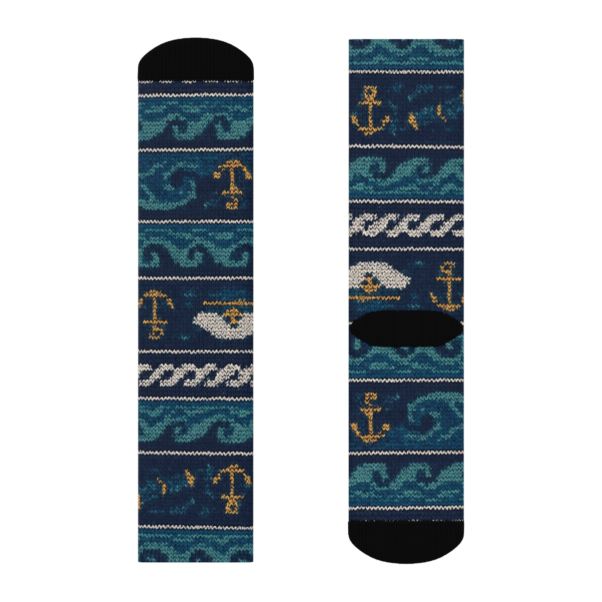 Knit Illusion Ship Captain Rope Wave Stripes comfortable cotton crew socks