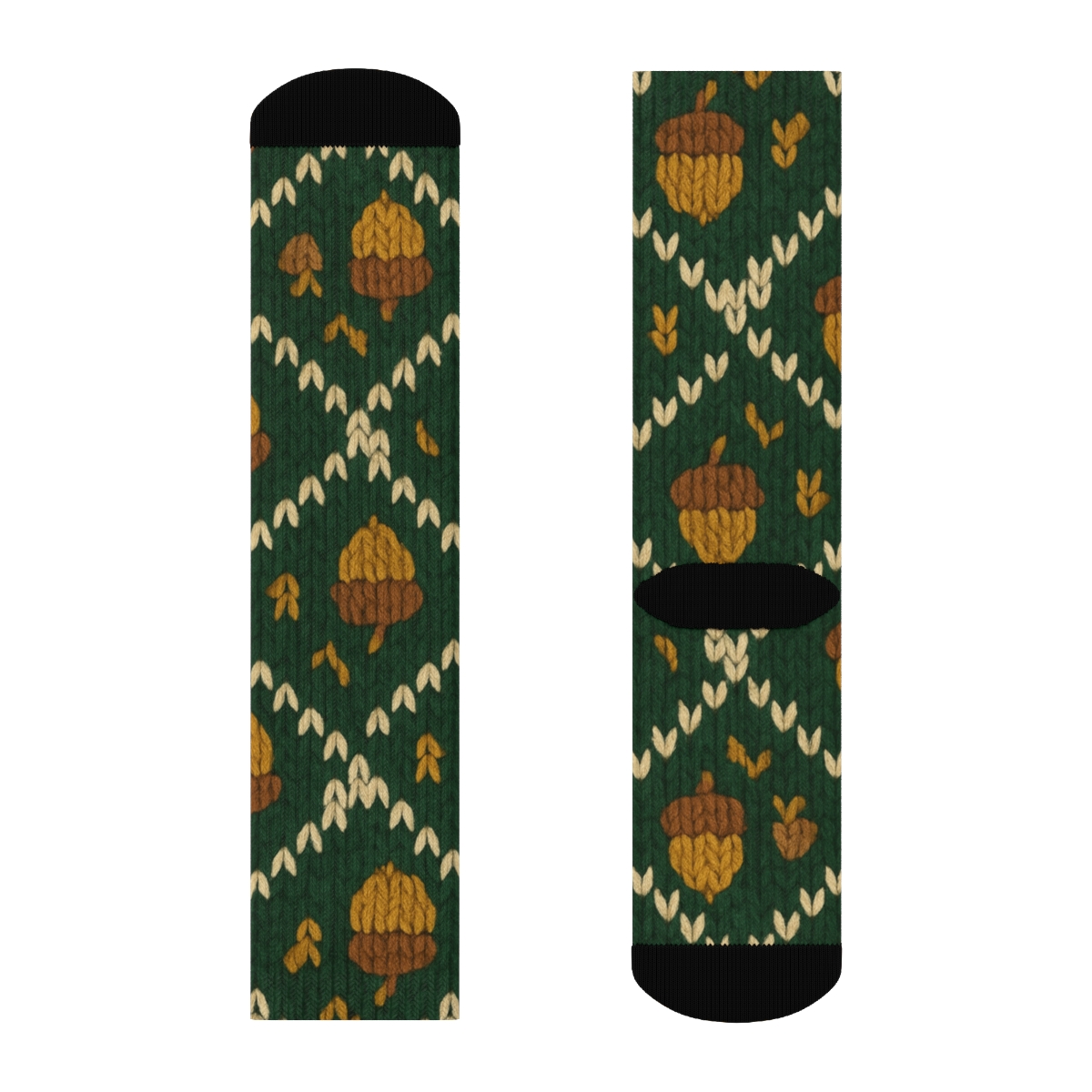 Knitted Acorn Chevron On Forest Background premium sports crew socks