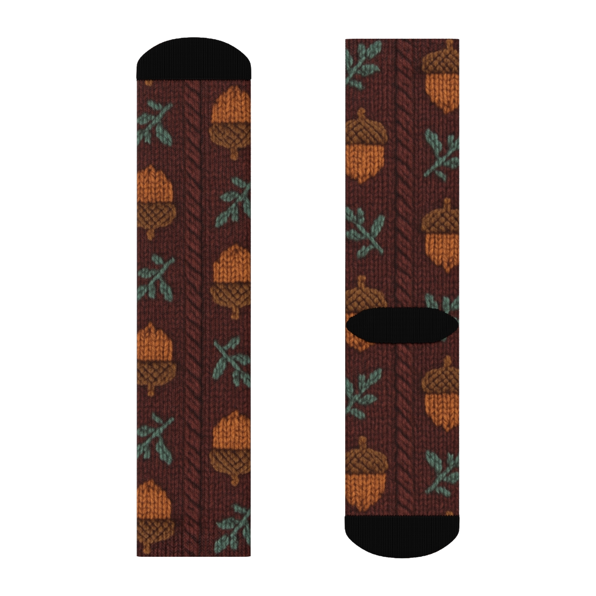 Knitted Acorn Grid On Burgundy Ground premium sports crew socks