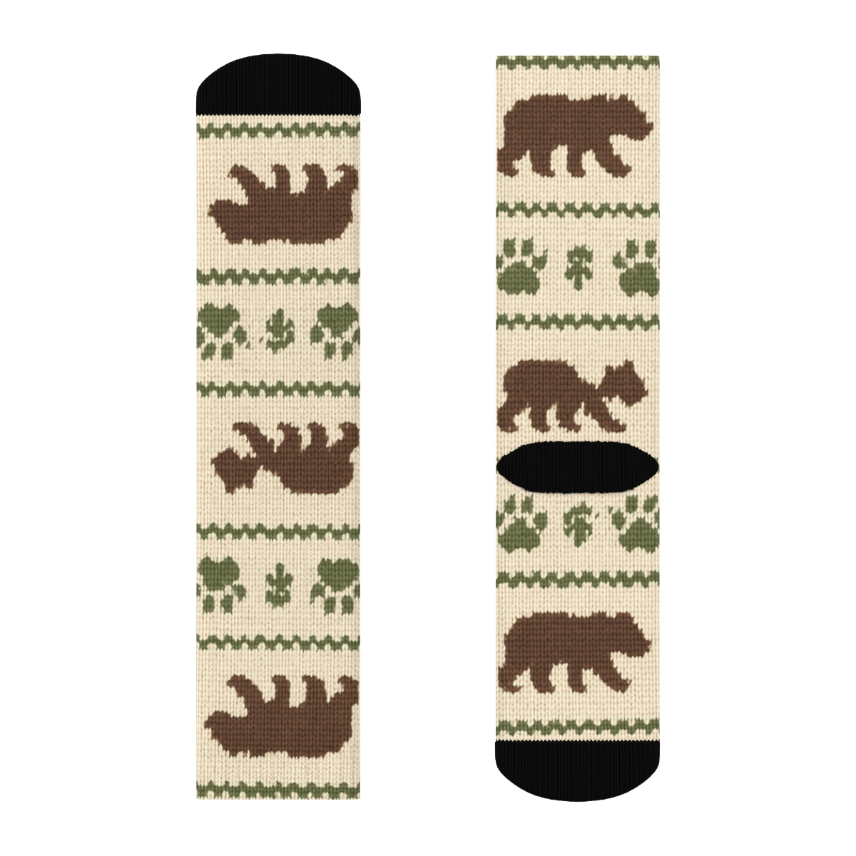 Knitted Bear Cub Parade Bands On Ivory designer printed crew socks