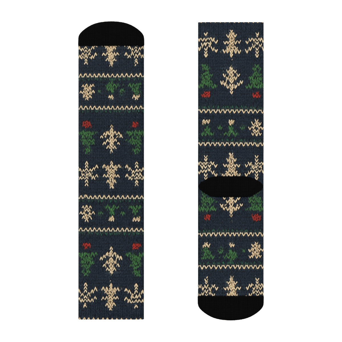 Knitted Bear Sweater Fair Isle On Navy Background personalized crew socks