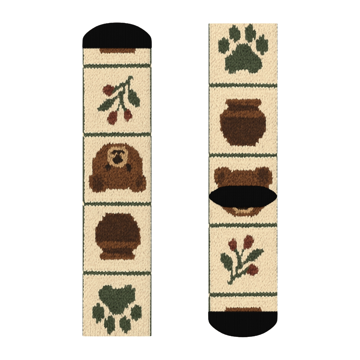 Knitted Cabin Bear Patchwork premium sports crew socks