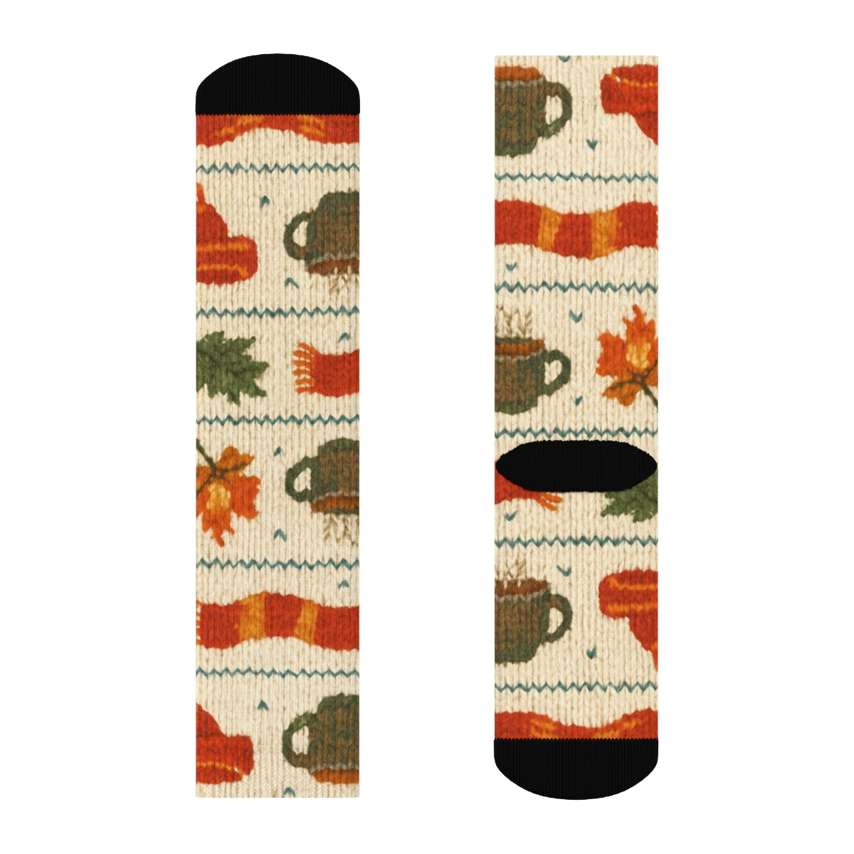 Knitted Campfire Mug Fair Isle On Creamy Beige Background stylish athletic crew socks