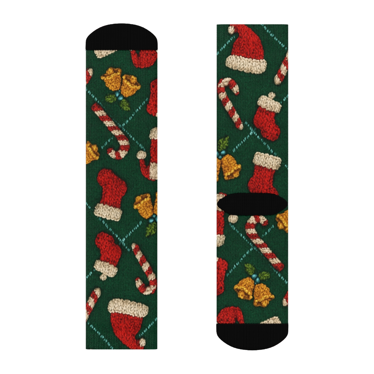 Knitted Candy Cane Lattice Santa Claus premium sports crew socks