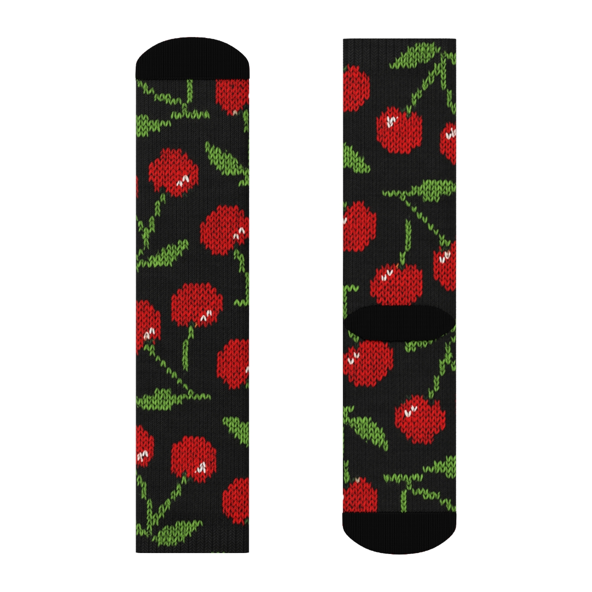 Knitted Cherry-Stripe Motif On Black Background custom crew socks