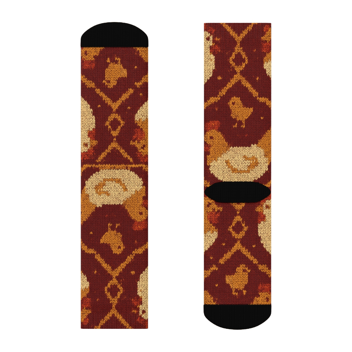 Knitted Chicken Quilt Illusion Pattern designer printed crew socks