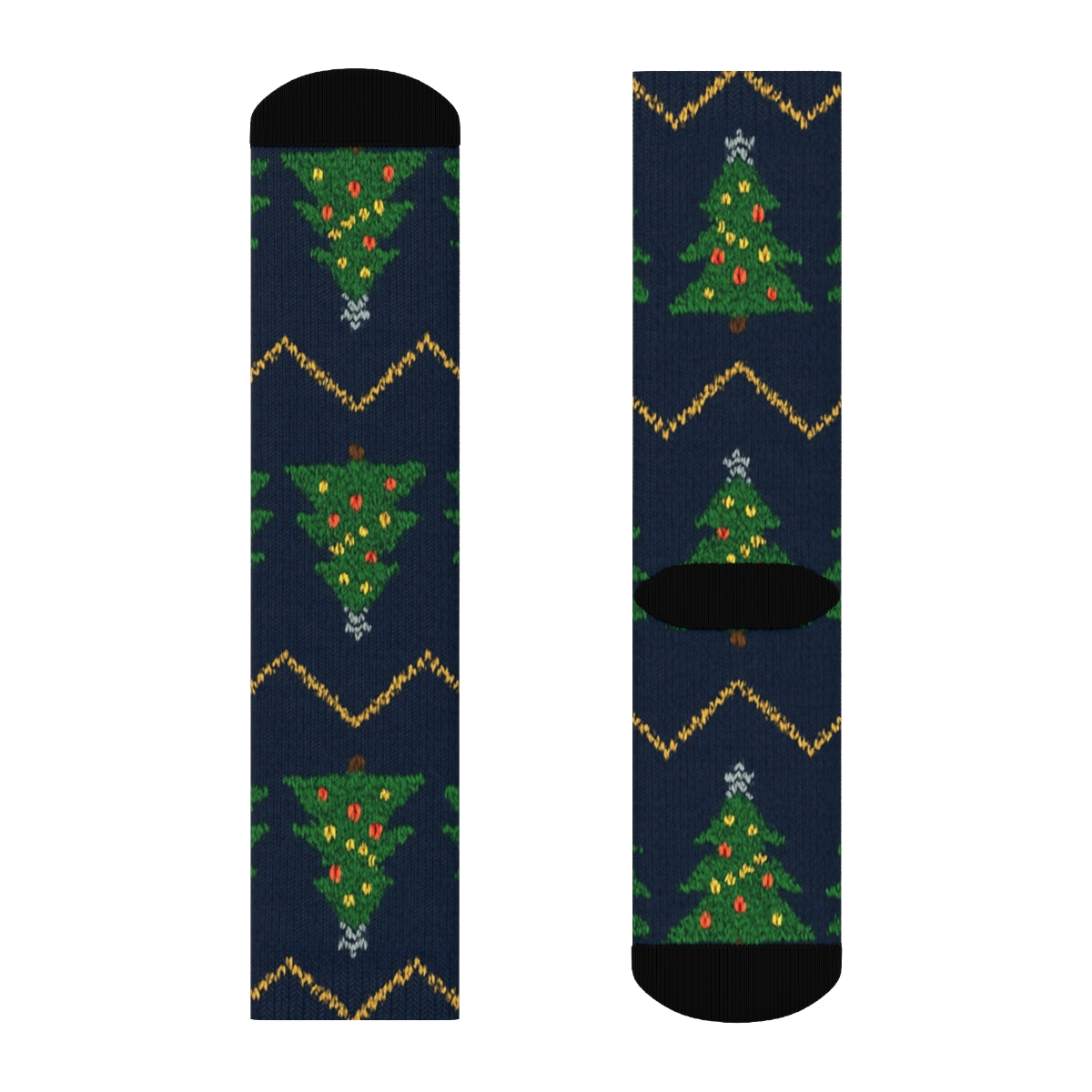 Knitted Christmas Tree Chevron On Midnight Blue unique graphic crew socks