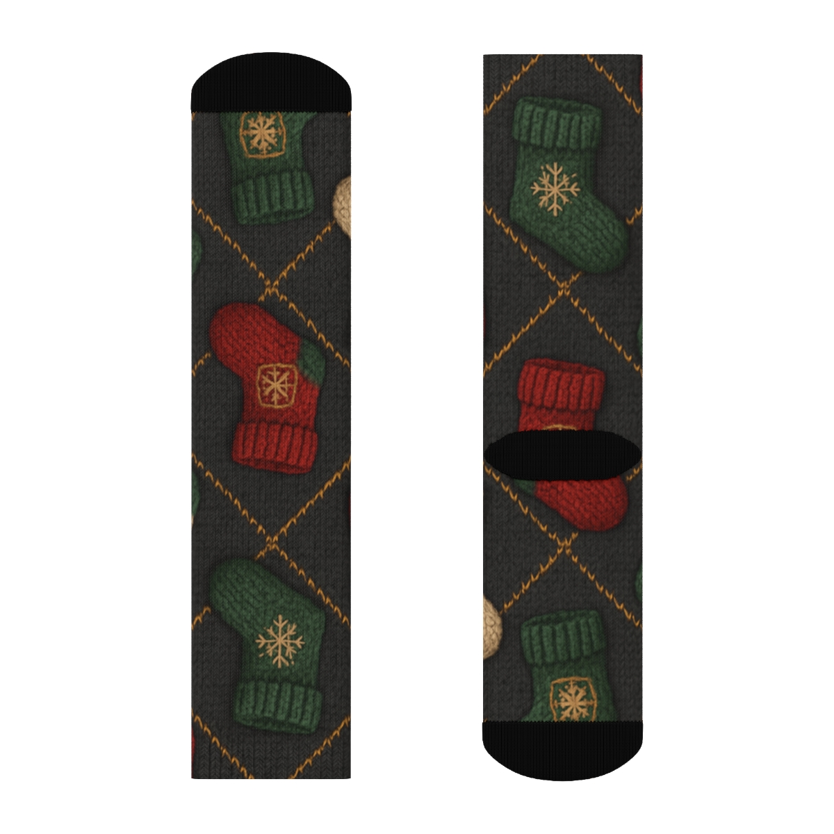 Knitted Holiday Stocking Lattice On Charcoal Background soft everyday crew socks