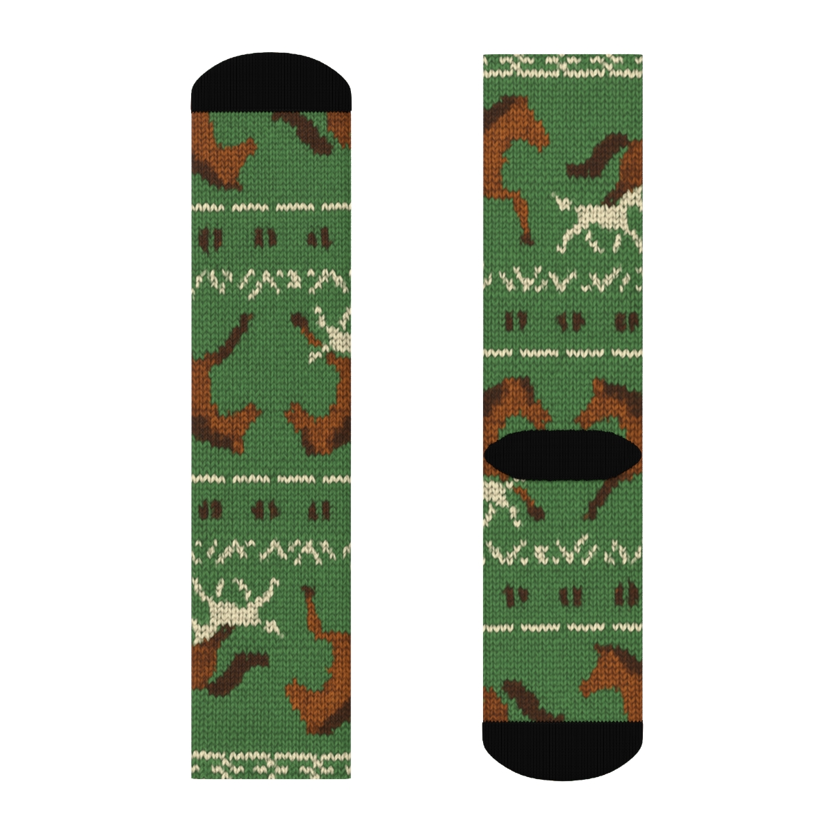 Knitted Horse Meadow Stripes designer printed crew socks