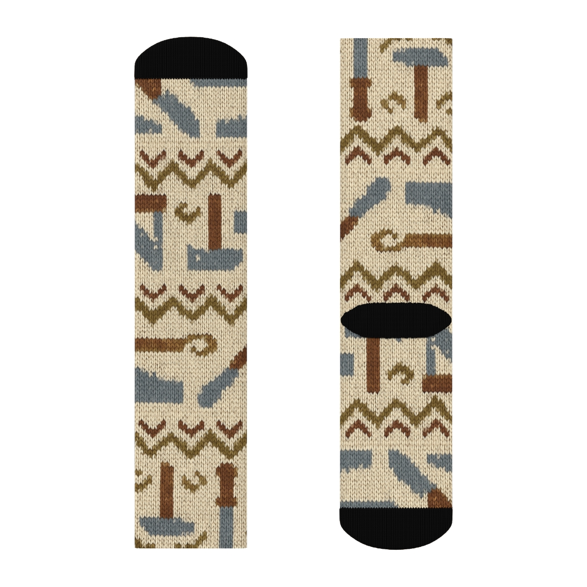 Knitted Illusion Carpenter Tool Fair Isle Bands comfortable cotton crew socks