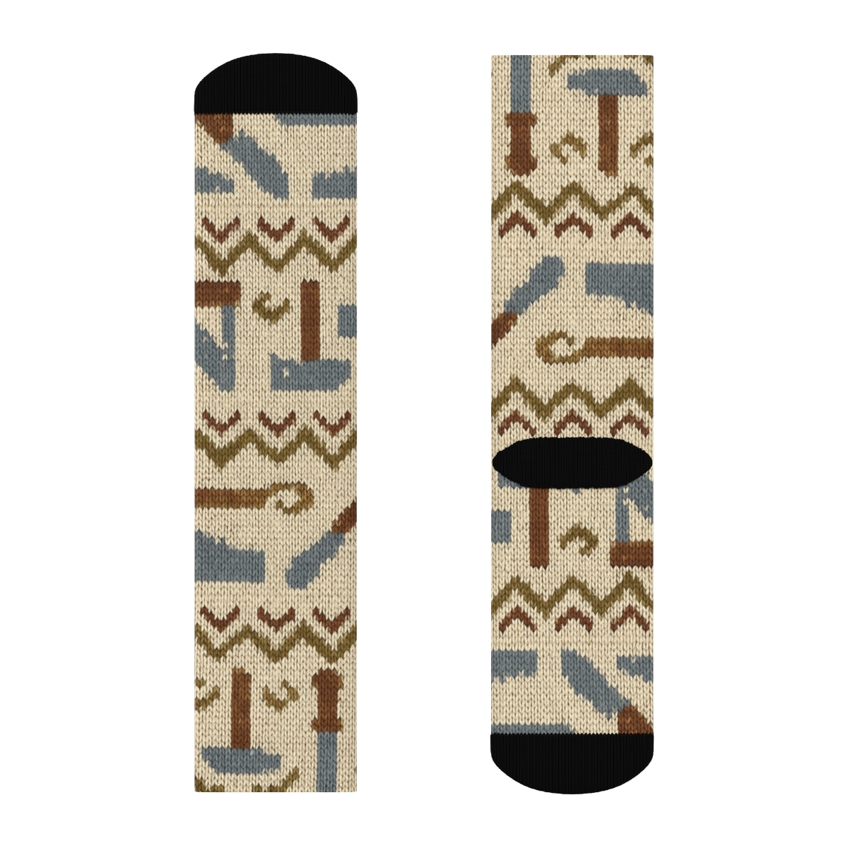 Knitted Illusion Carpenter Tool Fair Isle Bands comfortable cotton crew socks