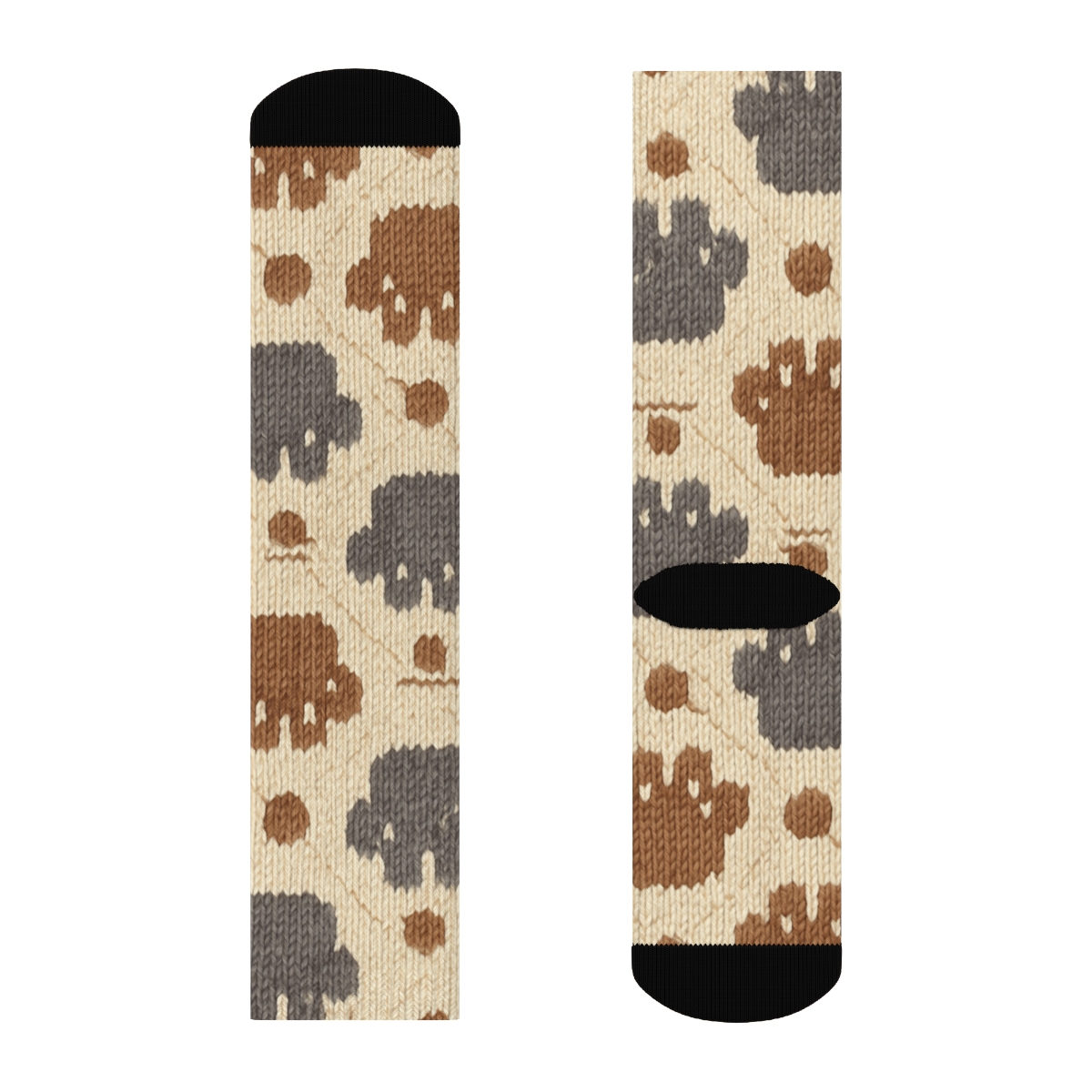 Knitted Illusion Cat Paw Chevron On Warm Cream personalized crew socks