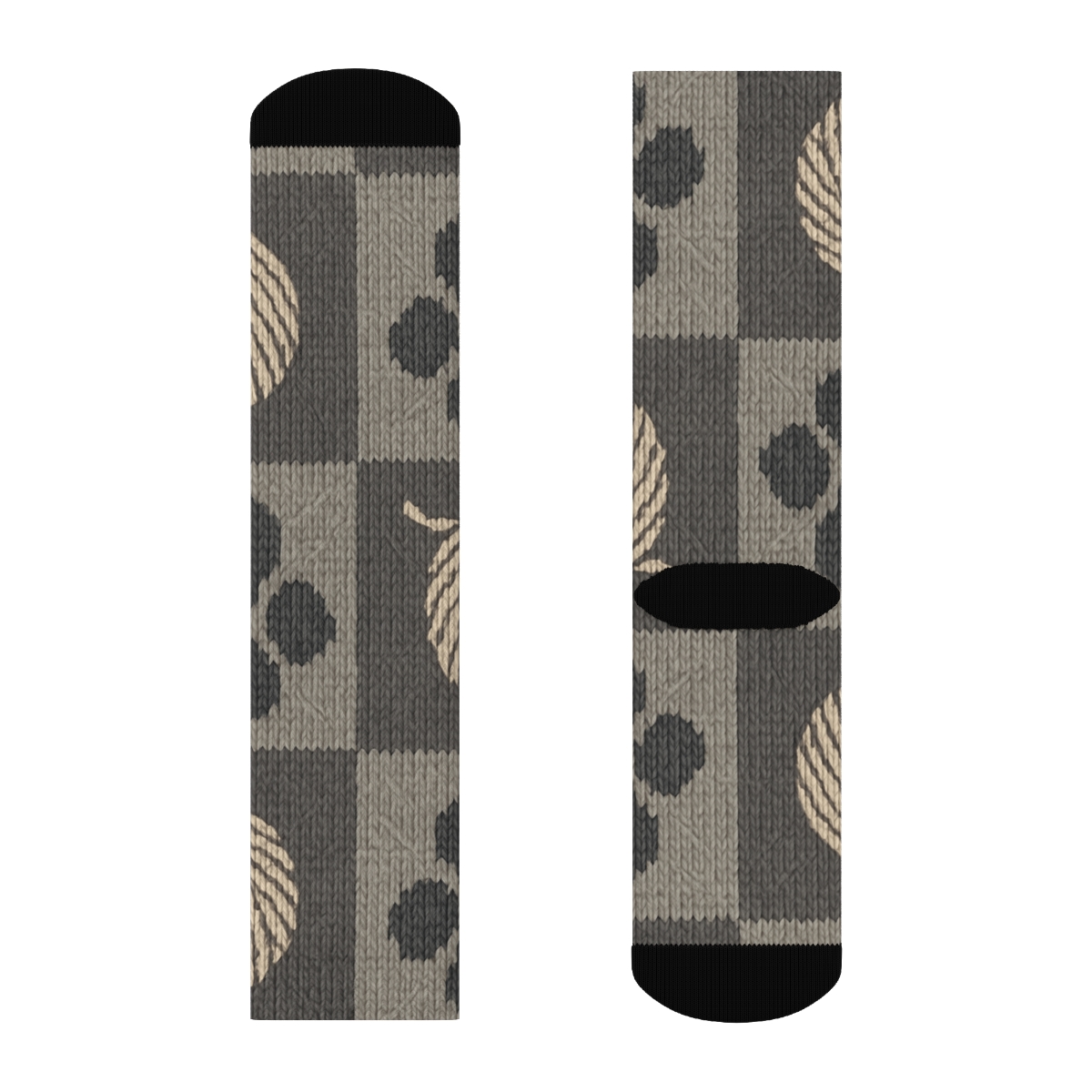 Knitted Illusion Checkerboard Cat Paws trendy patterned crew socks