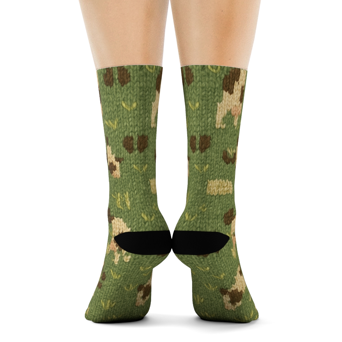Knitted Illusion Cow Meadow Tiling personalized crew socks