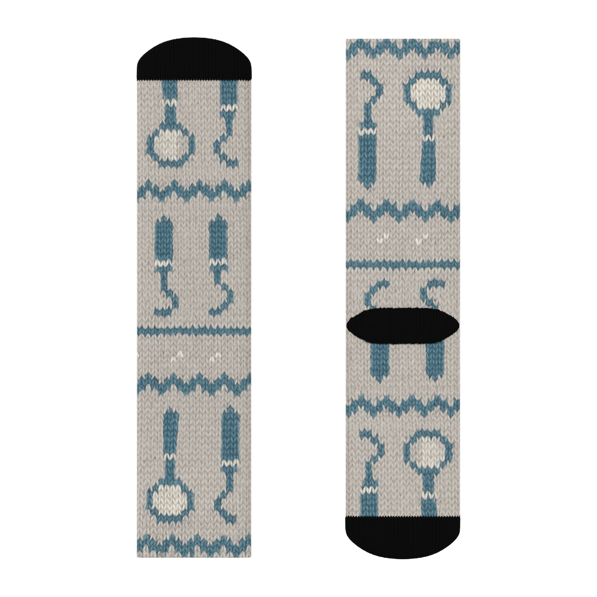 Knitted Illusion Dentist Tool Fair Isle designer printed crew socks