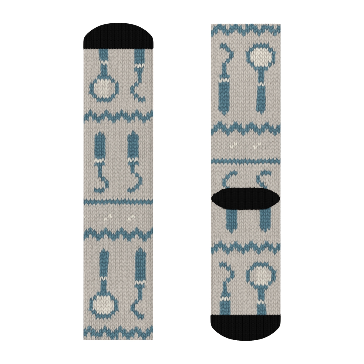 Knitted Illusion Dentist Tool Fair Isle designer printed crew socks