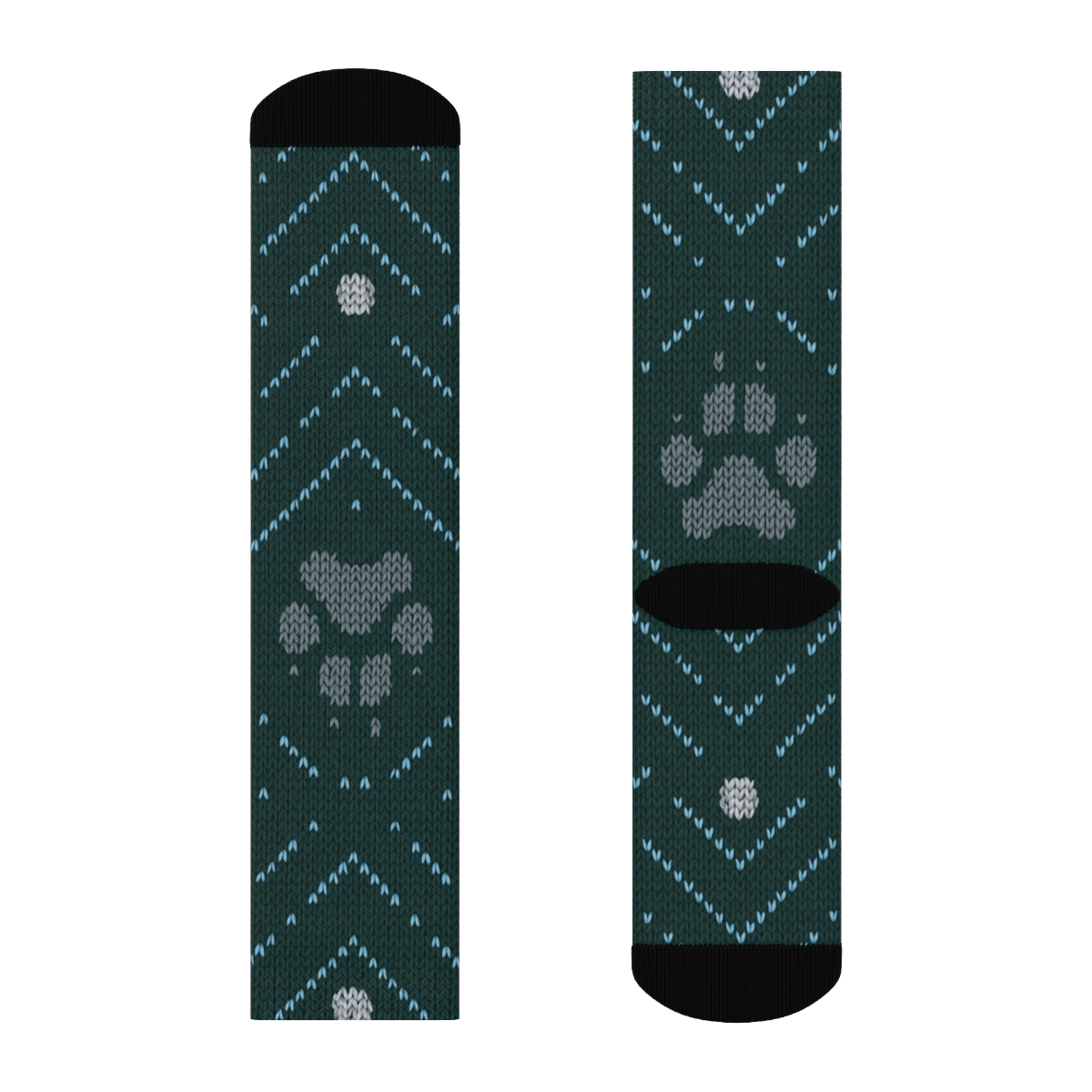 Knitted-Illusion Gray Wolf Paw Chevron designer printed crew socks