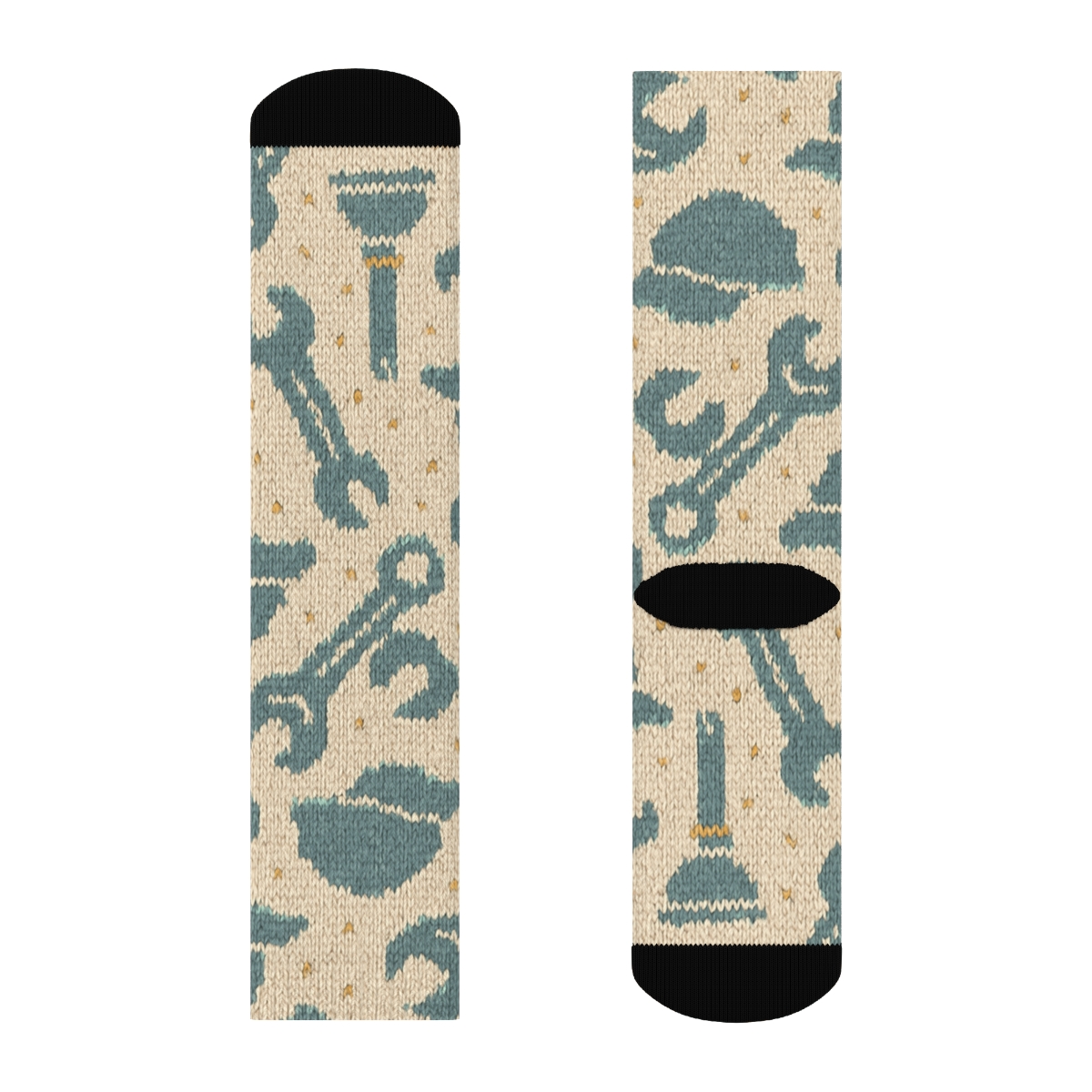 Knitted Illusion Grid Of Tools, Plumber Crafted soft everyday crew socks