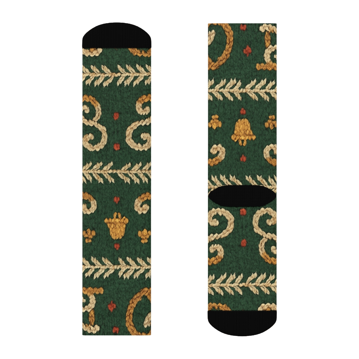 Knitted Illusion Pattern With Sleigh Runners And Holly Bands personalized crew socks