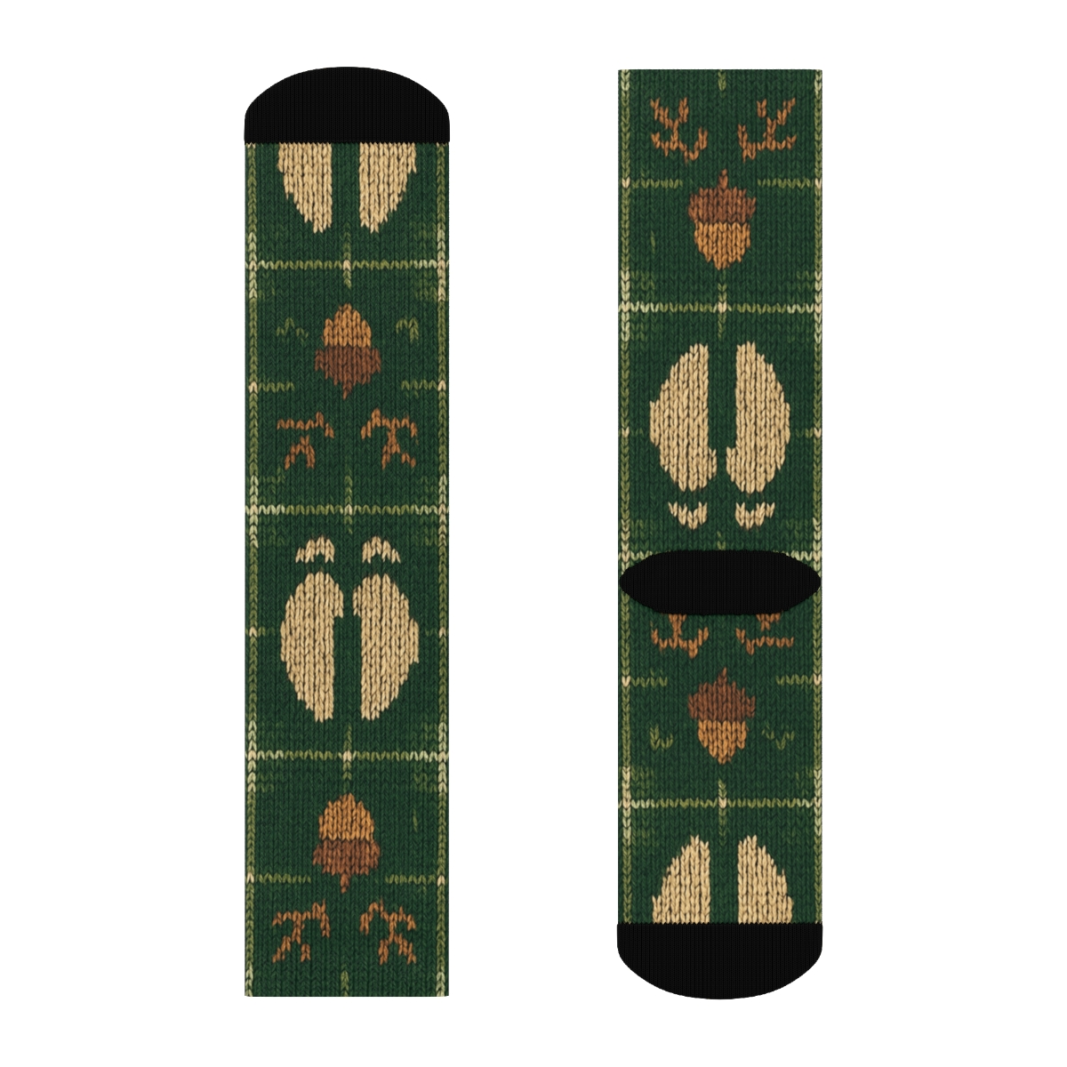 Knitted Illusion Plaid With Deer Tracks soft everyday crew socks