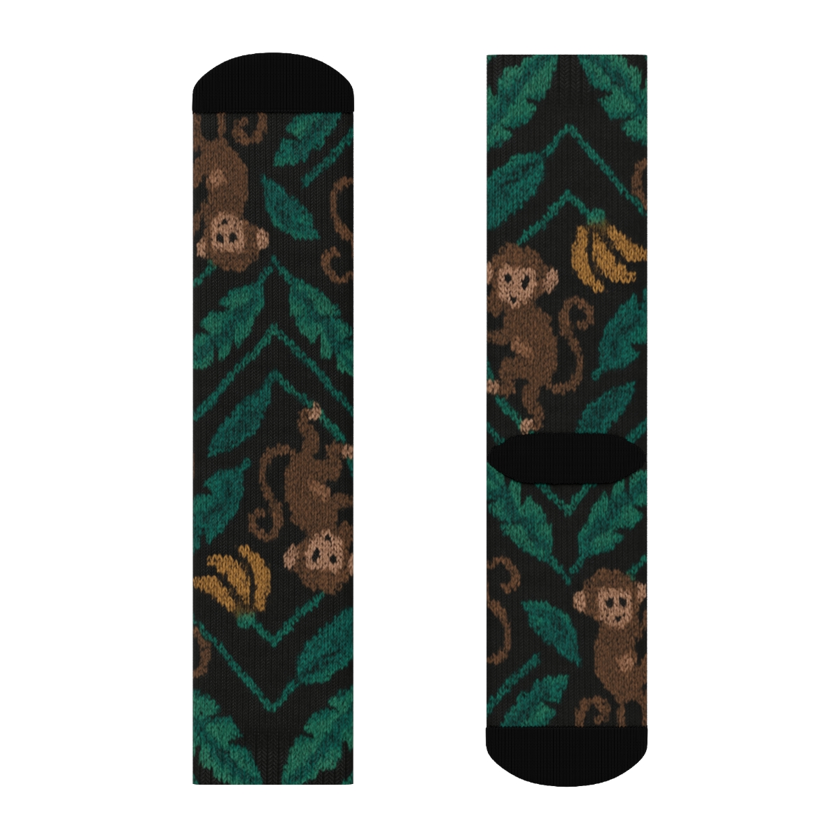 Knitted Jungle Chevron Monkey Motif stylish athletic crew socks