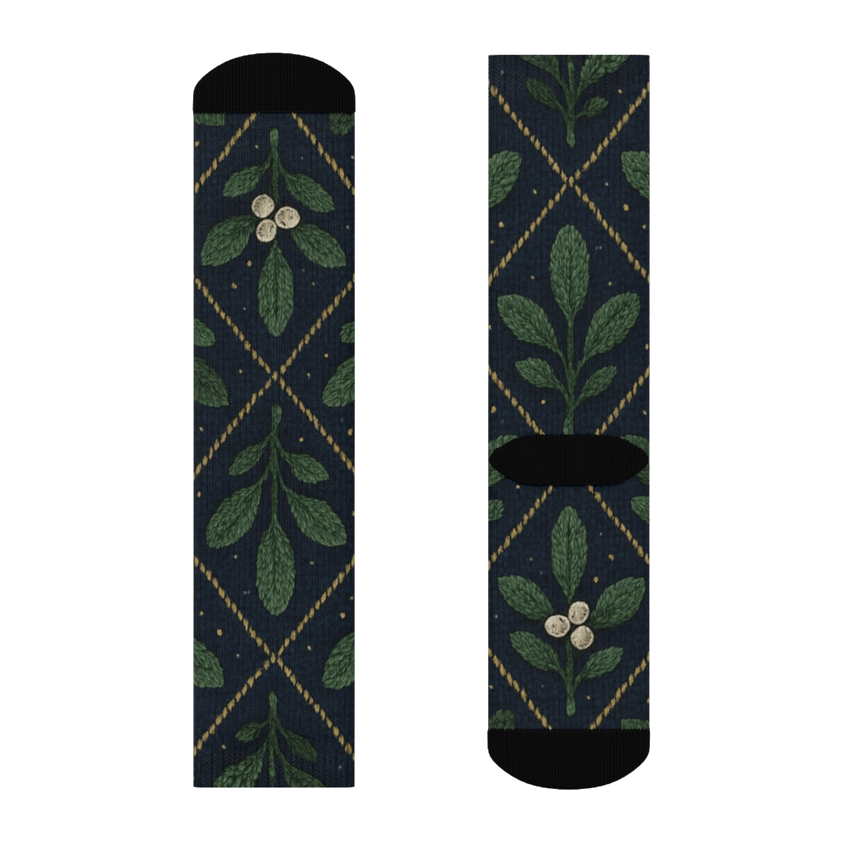 Knitted Lattice Mistletoe On Midnight Blue premium sports crew socks