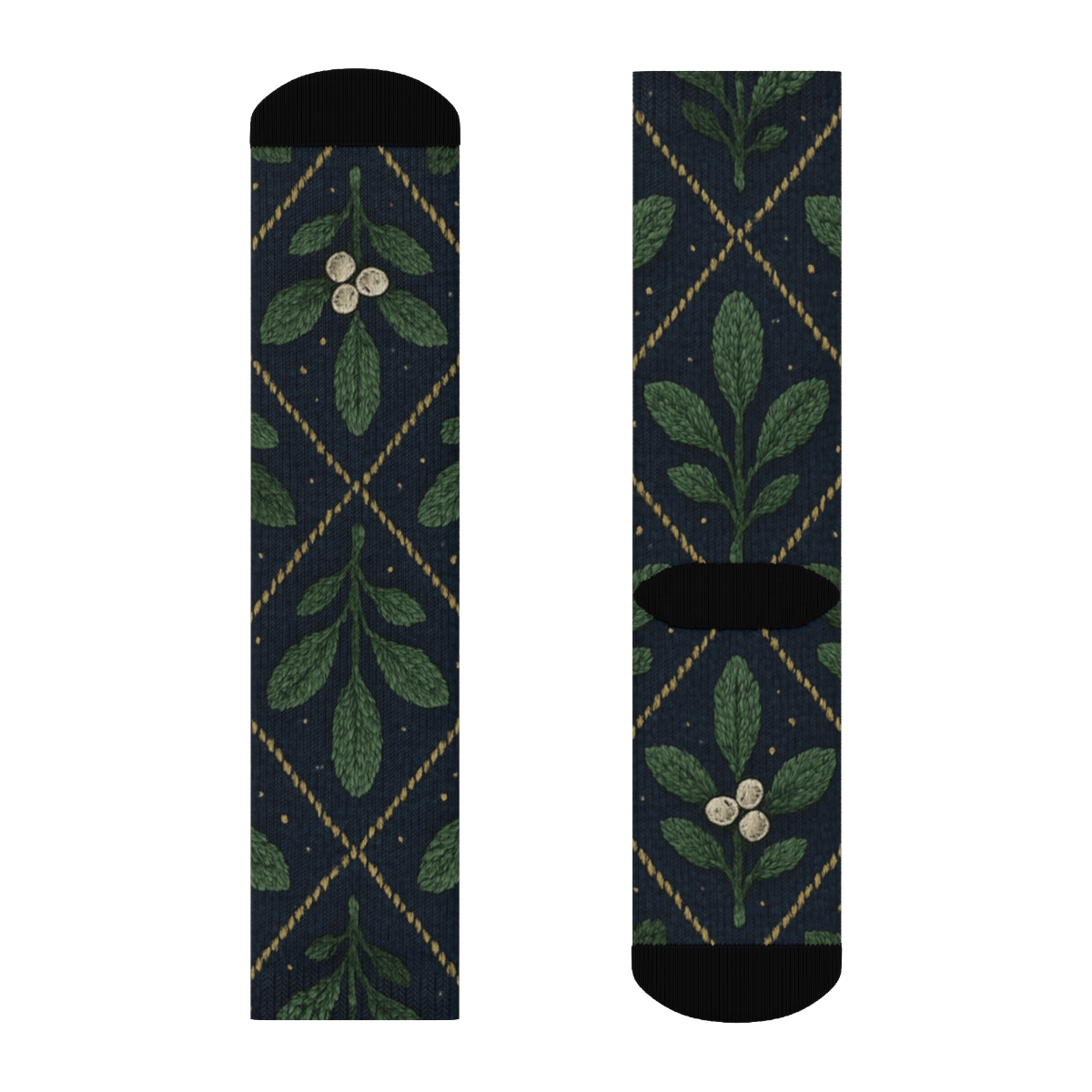 Knitted Lattice Mistletoe On Midnight Blue premium sports crew socks