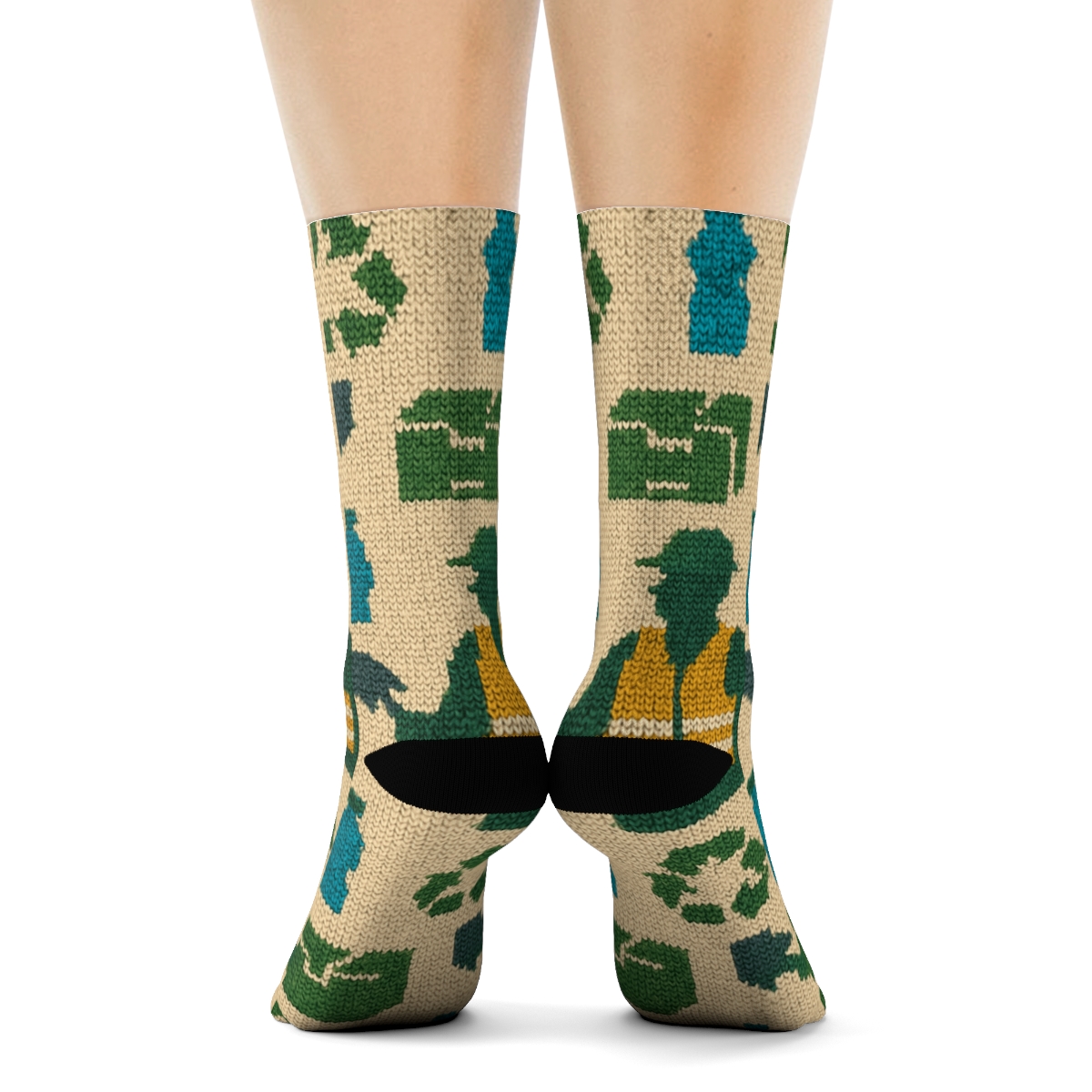Knitted Loom Recycling Plant Worker Tiling designer printed crew socks