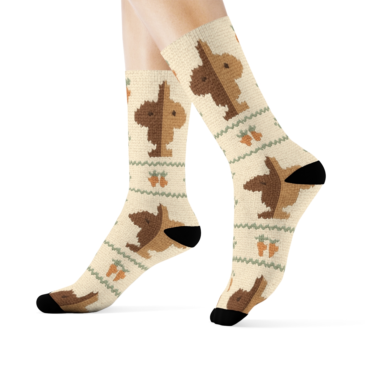 Knitted Meadow Bands With Rabbit Silhouettes unique graphic crew socks