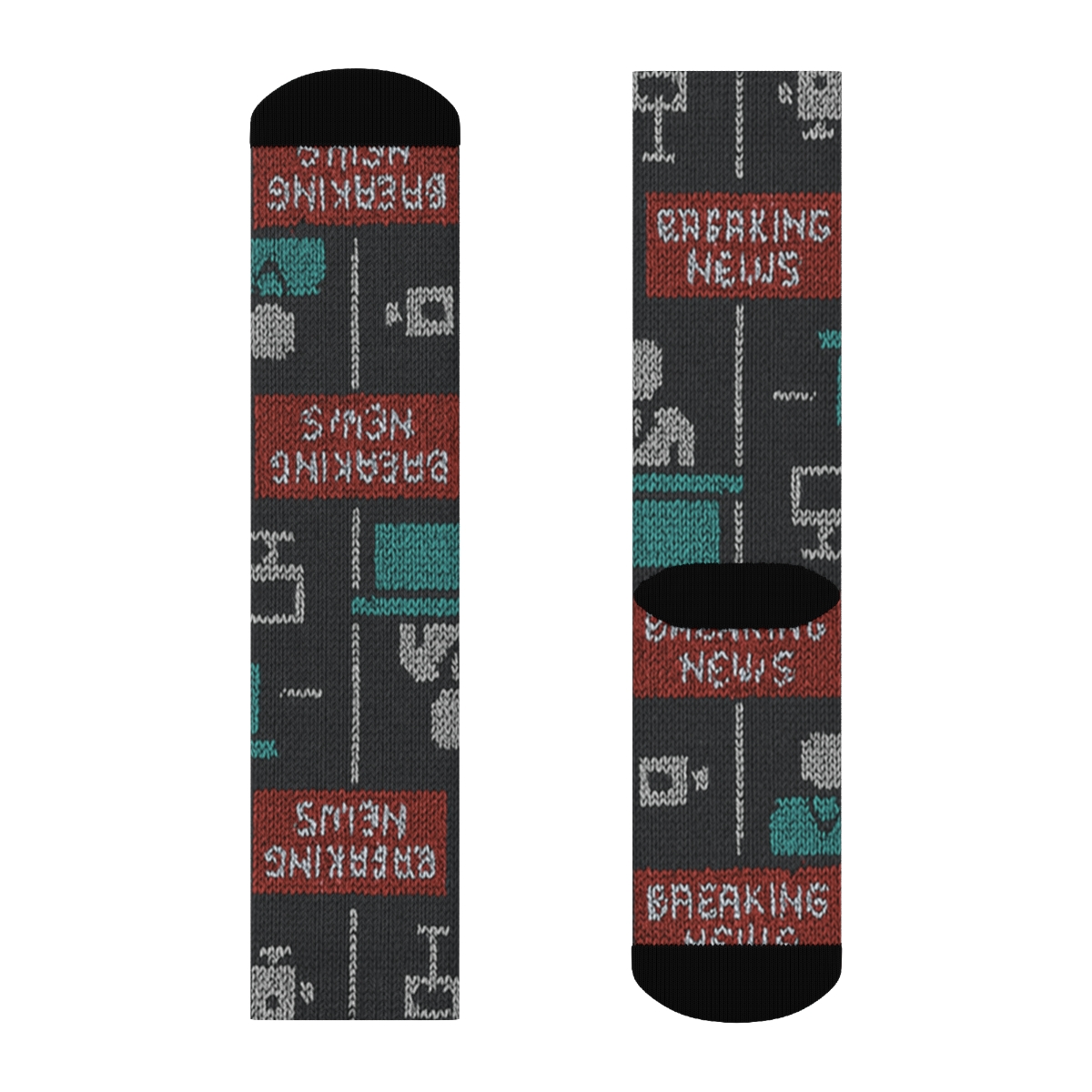 Knitted News Anchor Grid Illusion designer printed crew socks