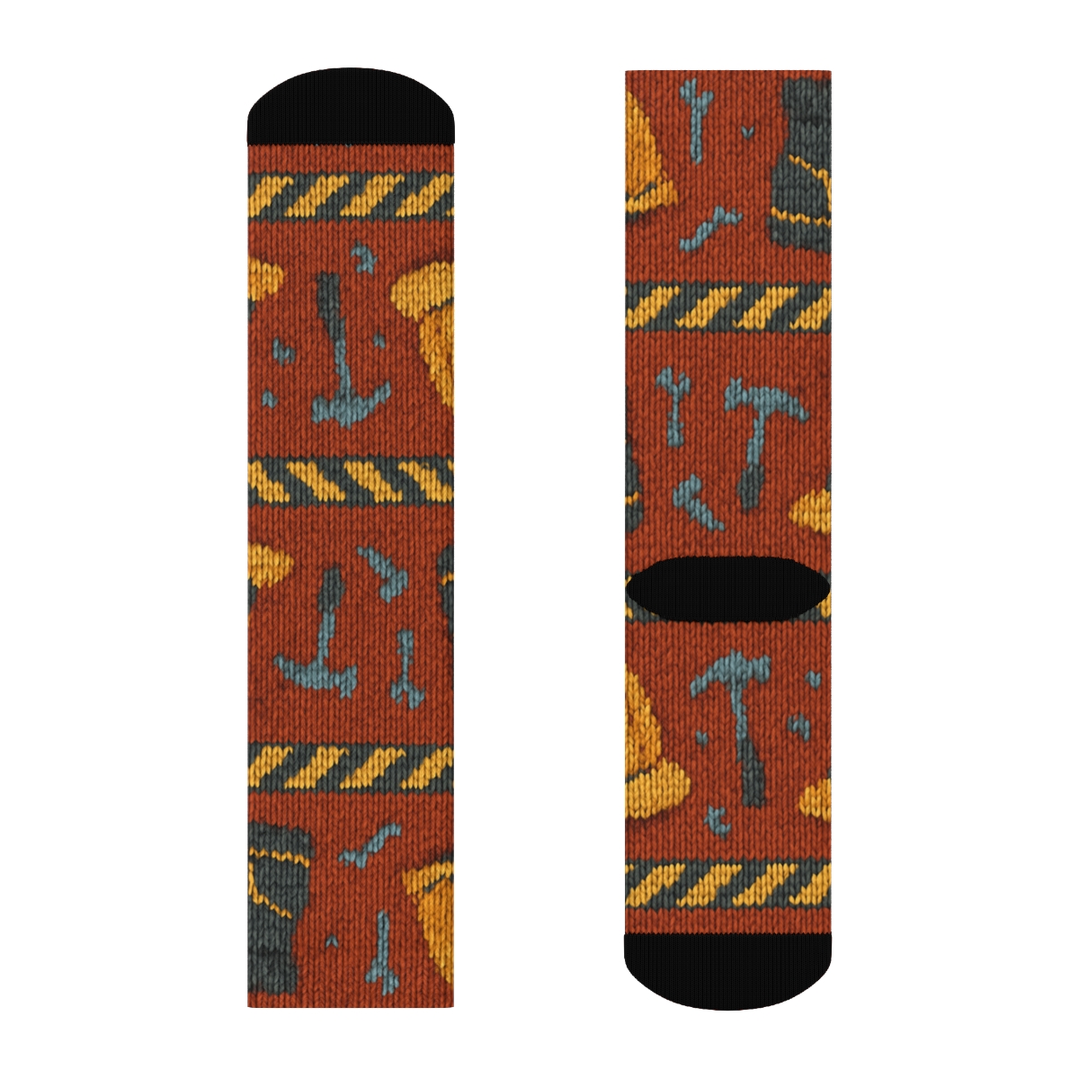 Knitted Pattern Illusion Hard Hats Construction Worker trendy patterned crew socks