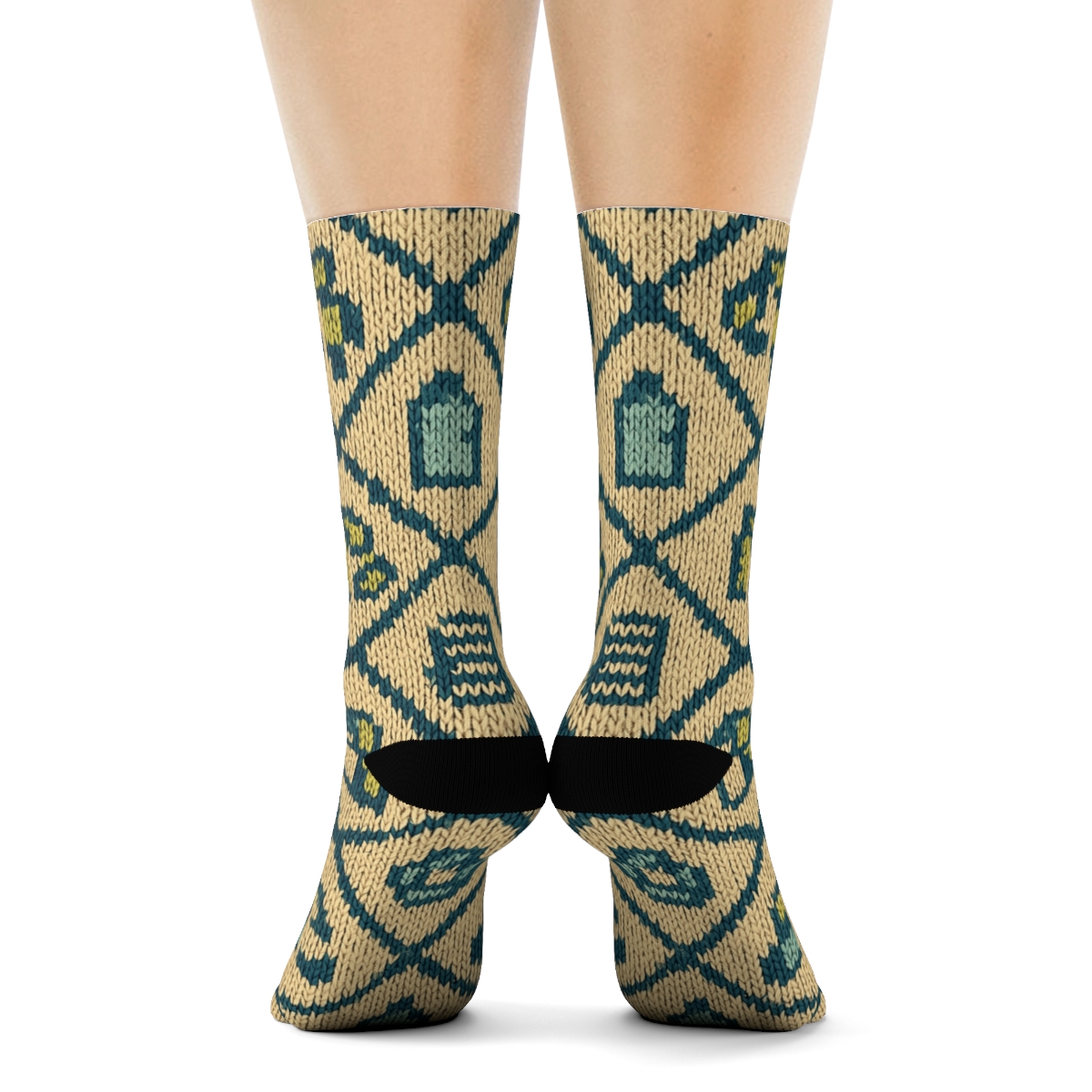 Knitted Pattern Illusion Recycling Plant Worker Lattice soft everyday crew socks