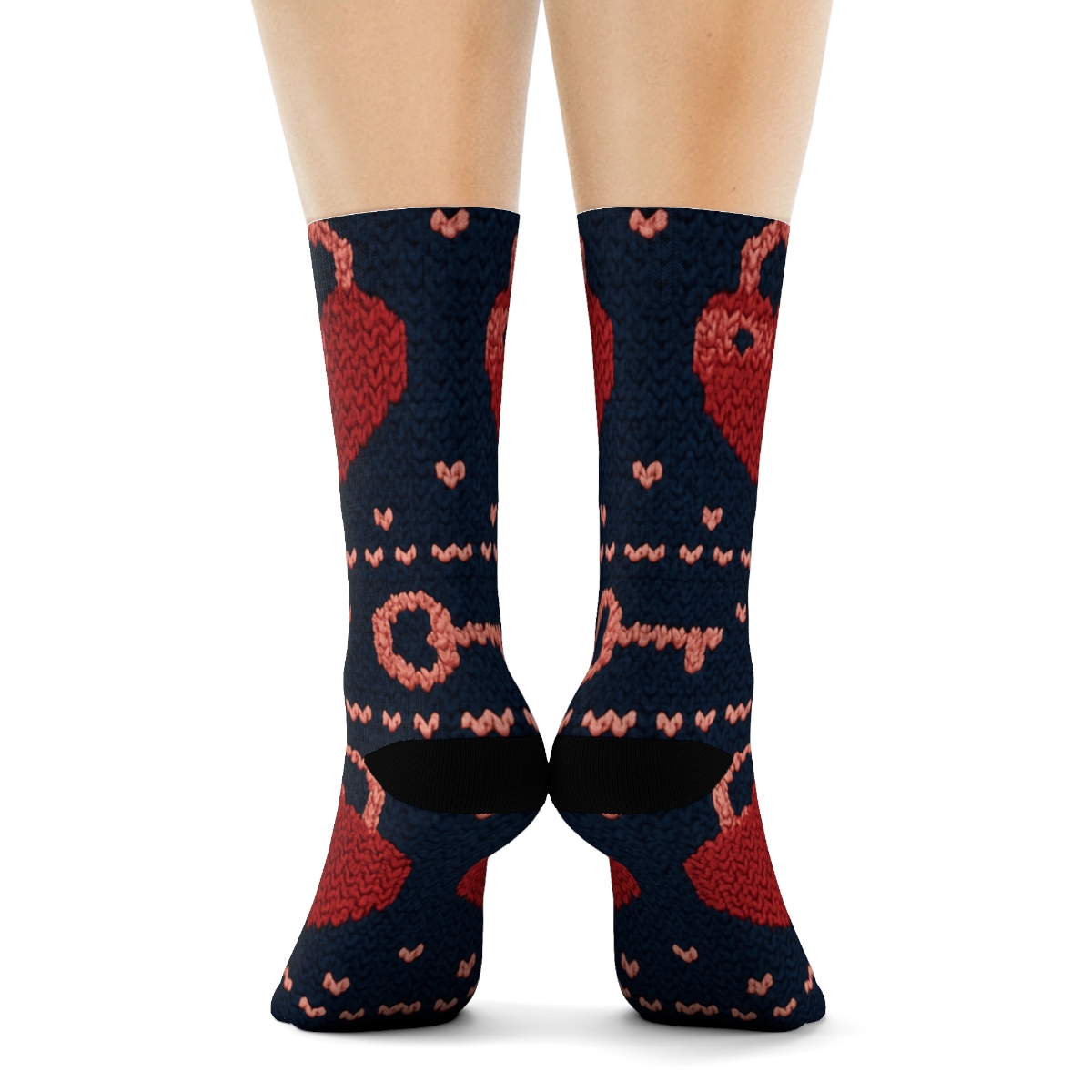 Knitted Pattern Illusion With Valentine S Heartshaped Lock And Key custom crew socks