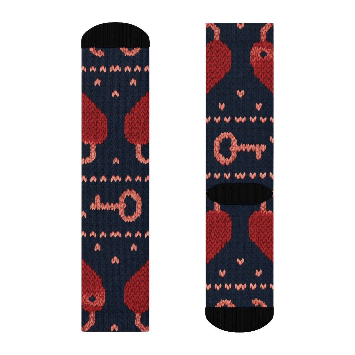 Knitted Pattern Illusion With Valentine S Heartshaped Lock And Key custom crew socks