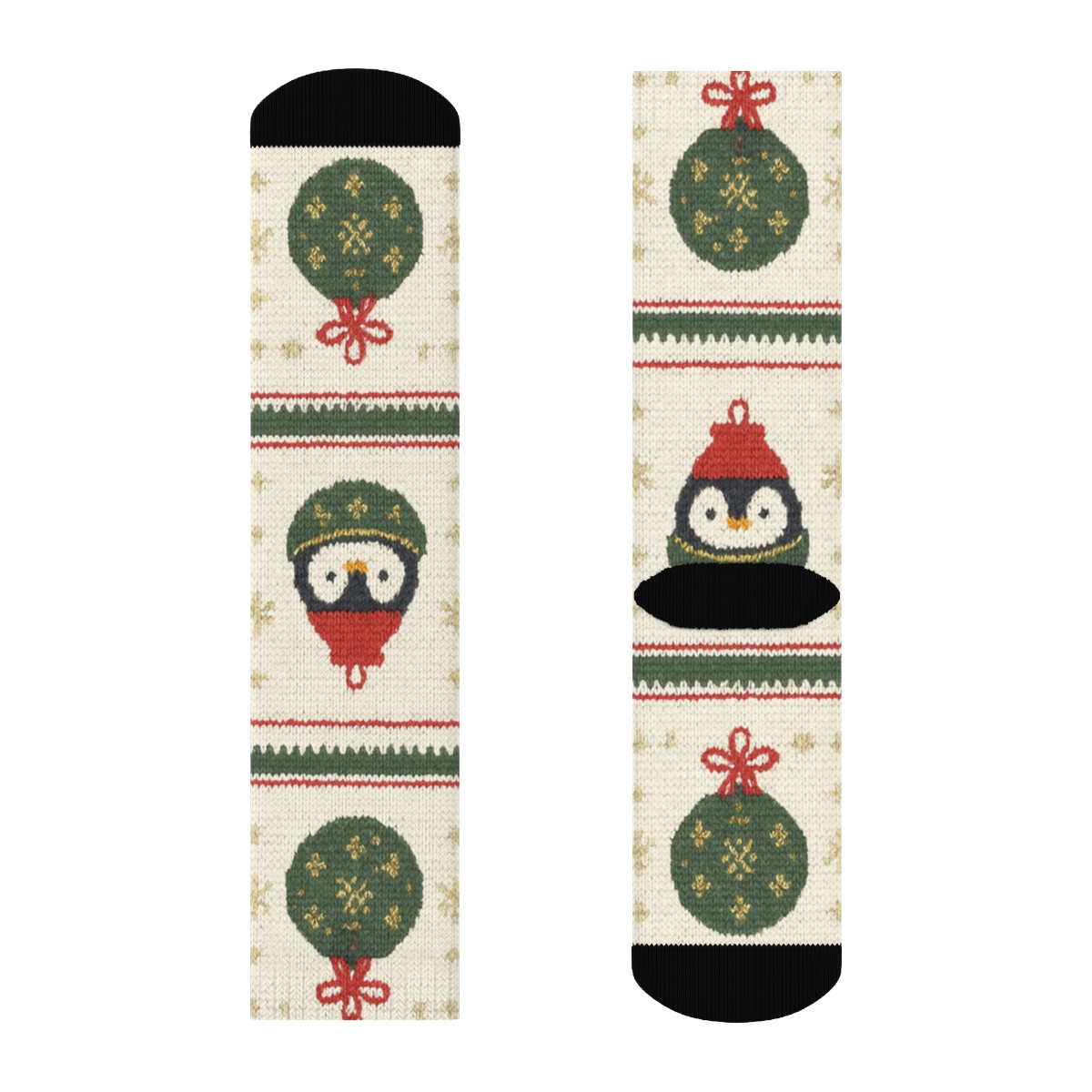 Knitted Penguin Ornament Stripes On Cream White Background premium sports crew socks