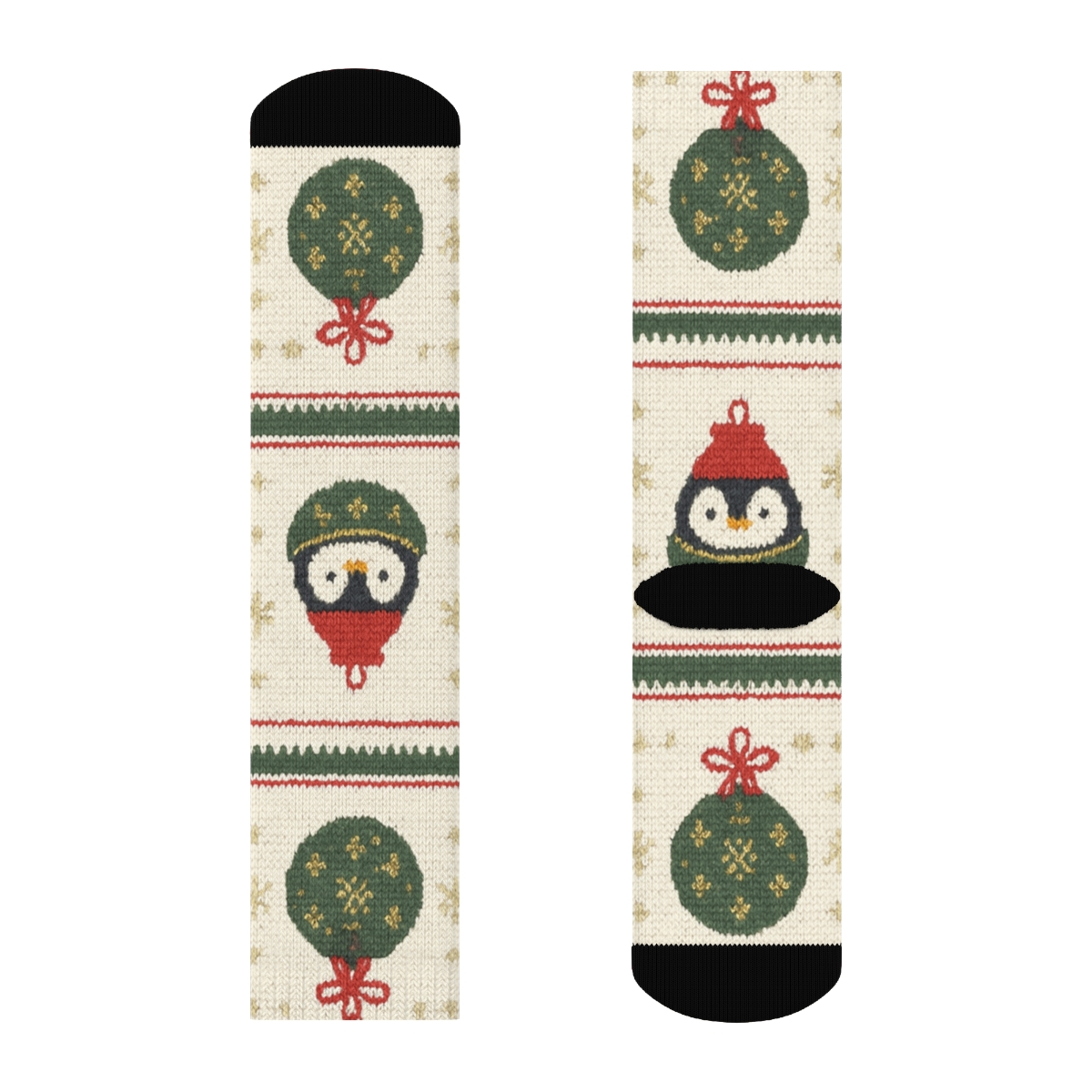Knitted Penguin Ornament Stripes On Cream White Background premium sports crew socks