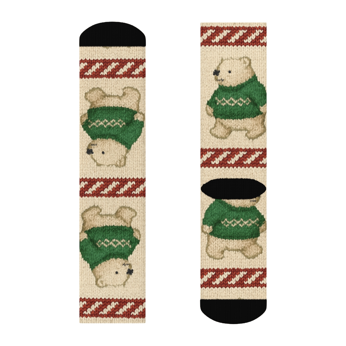 Knitted Polar Bear Candy Cane Stripes unique graphic crew socks