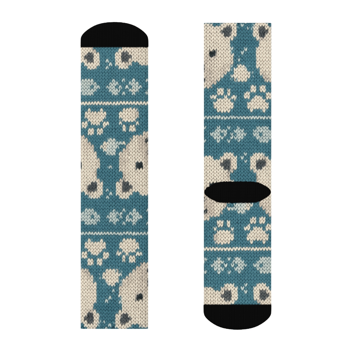 Knitted Polar Bear Fair Isle Snow Bands unique graphic crew socks