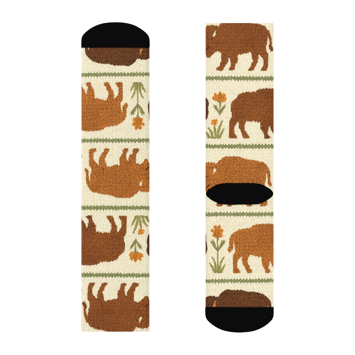 Knitted Prairie Bloom Bison Bands unique graphic crew socks