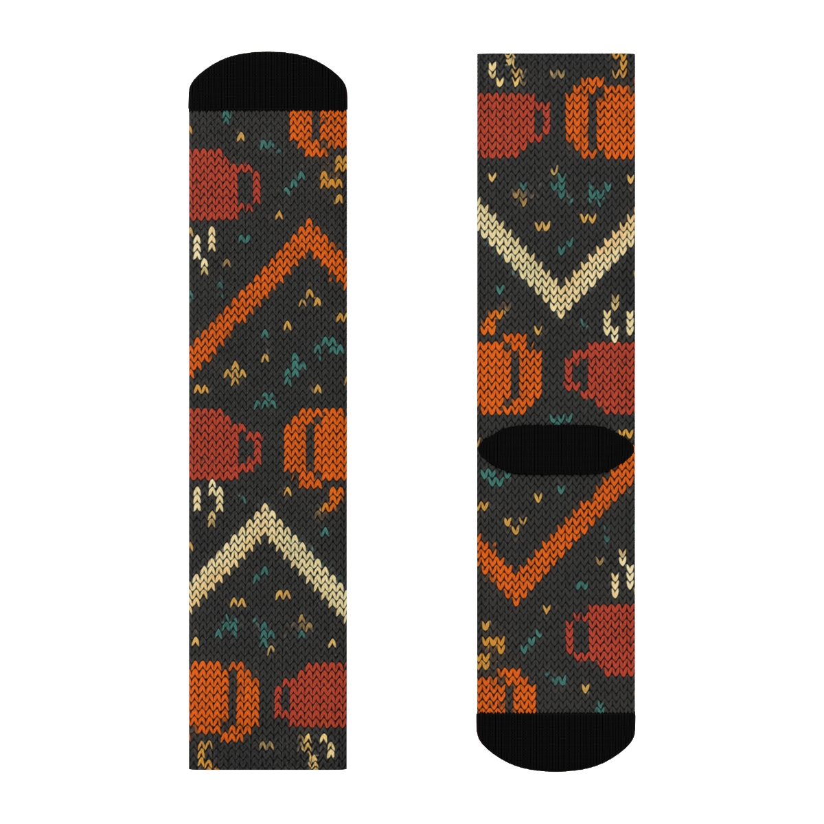 Knitted Pumpkin Mug Chevron On Charcoal Background premium sports crew socks