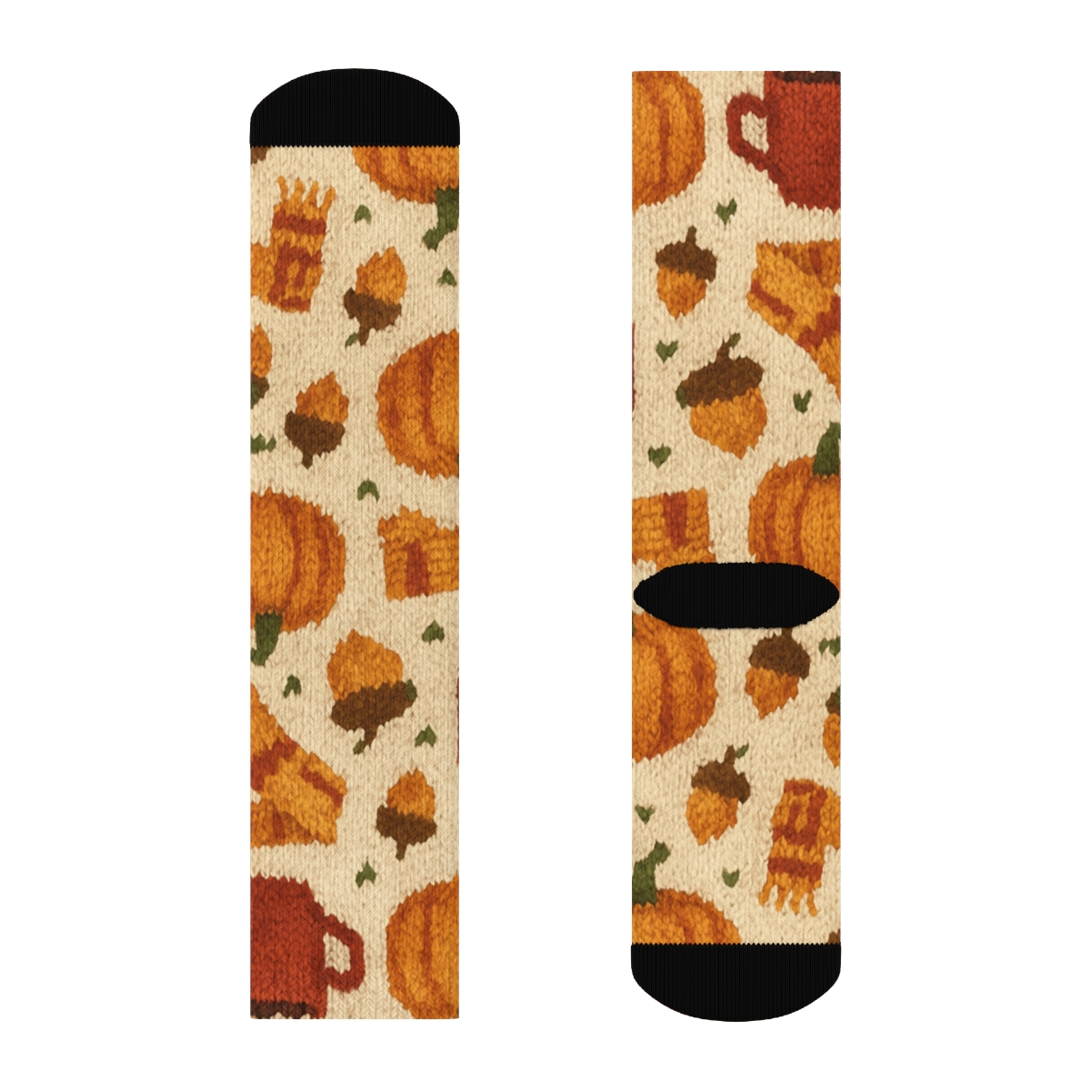 Knitted Pumpkin Mug Fair Isle On Creamy Beige Background premium sports crew socks