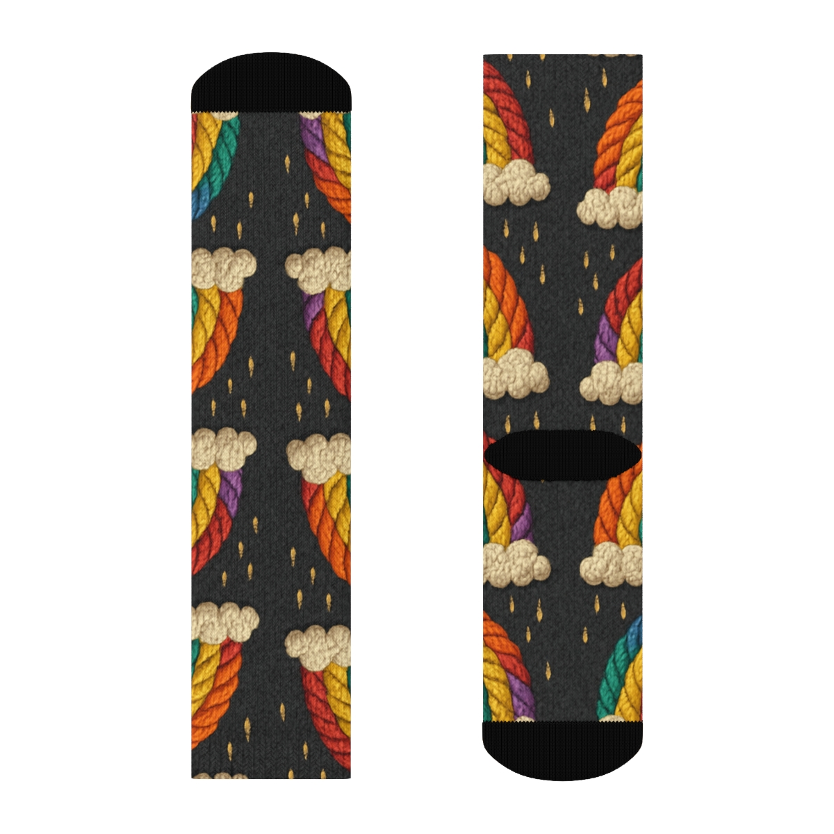 Knitted Rainbow Arc Cable Tiles On Midnight Charcoal premium sports crew socks