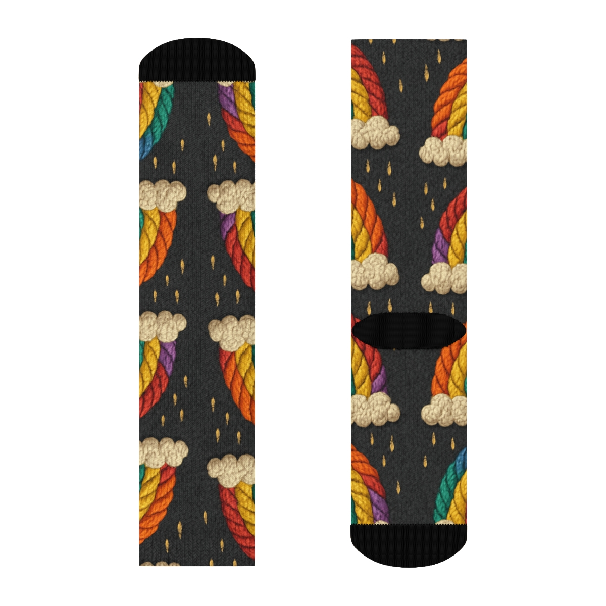 Knitted Rainbow Arc Cable Tiles On Midnight Charcoal premium sports crew socks