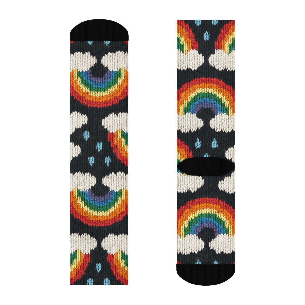 Knitted Rainbow Arc Lattice with Cloud Edge Bands Crew Socks