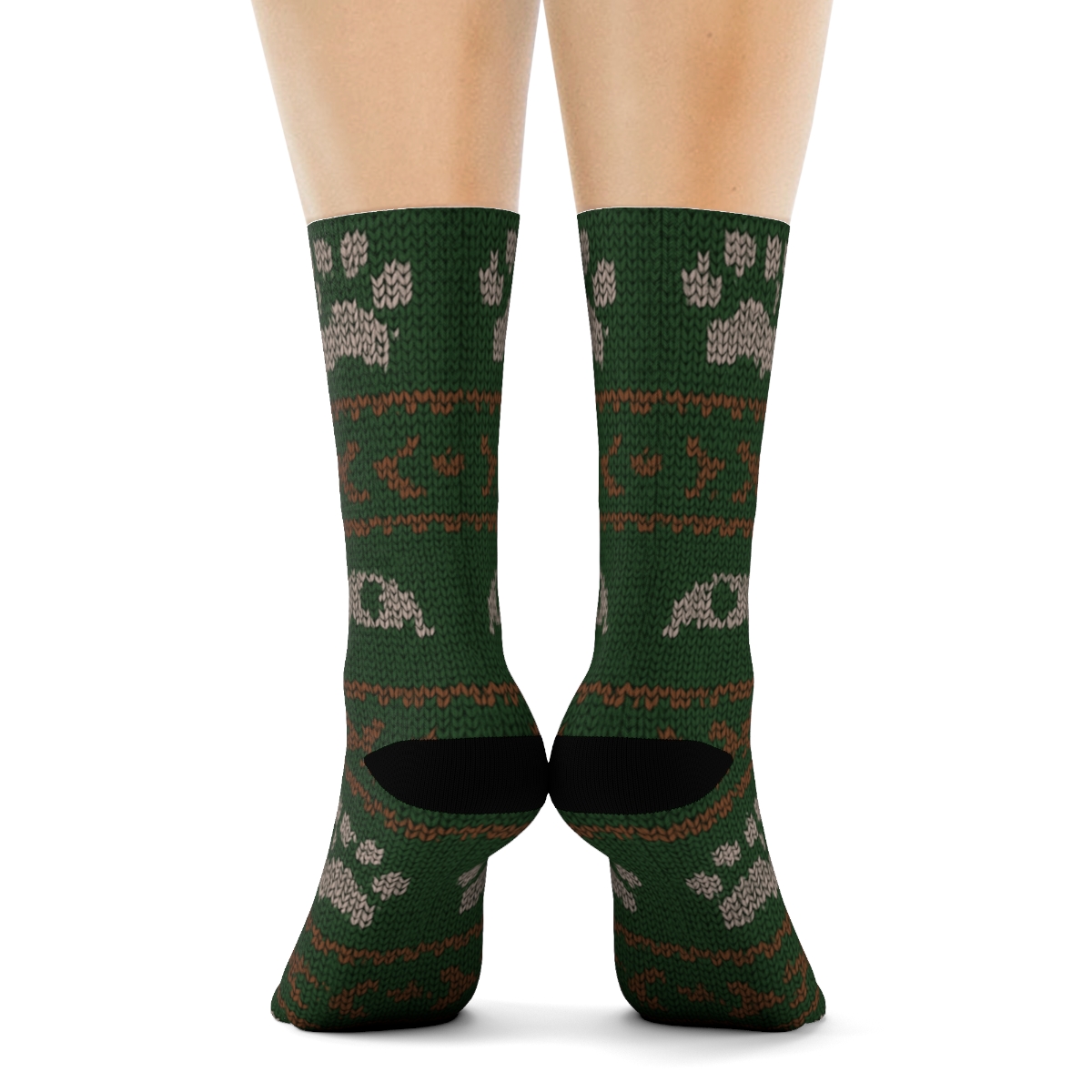 Knitted Ridge Pattern With Gray Wolf Tracks personalized crew socks
