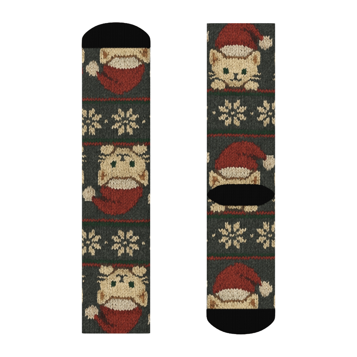 Knitted Santa Hat Kittens Stripe On Charcoal stylish athletic crew socks